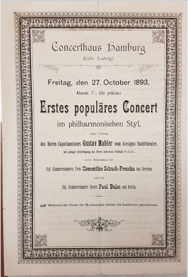1893 Concert Hamburg 27-10-1893 - Symphony No. 1, Des Knaben Wunderhorn (Premieres)
